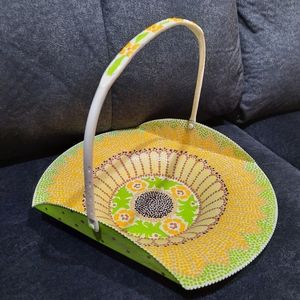 Handpainted vtg metal dish basket citrus upcycled Dot Art
